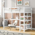 Lit mezzanine jumeau en pin massif avec bureau, étagères et barrières de sécurité