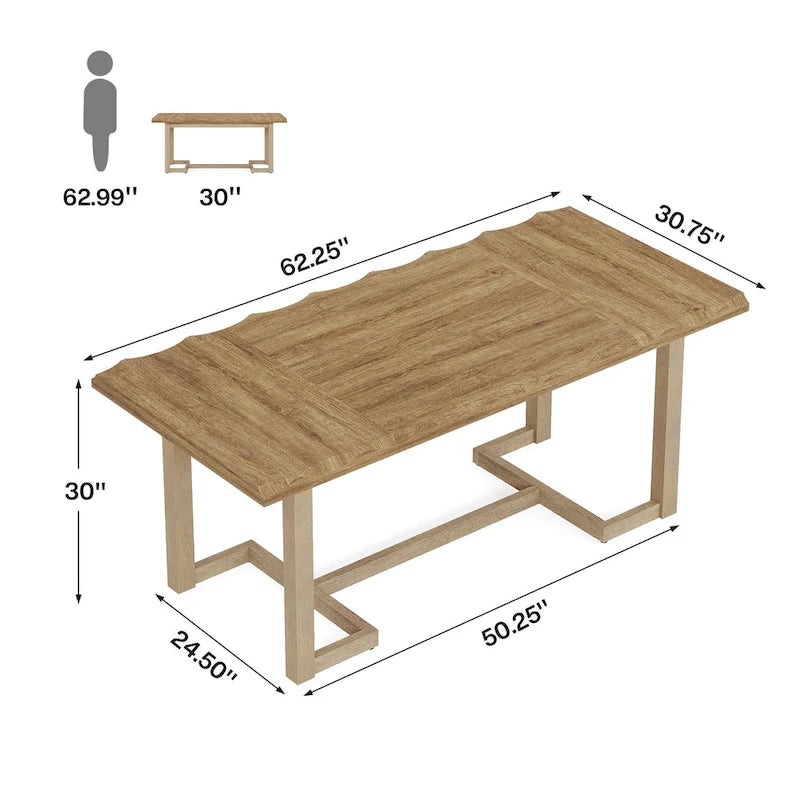 Table à manger rectangulaire en bois massif blanc avec plateau épais, six places