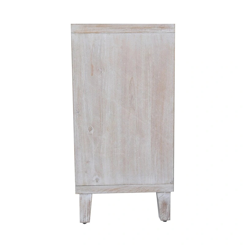 Bahut en bois à 4 portes, motif tressé, finition bois naturel délavé