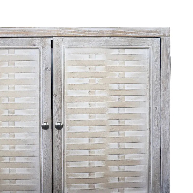 Bahut en bois à 4 portes, motif tressé, finition bois naturel délavé