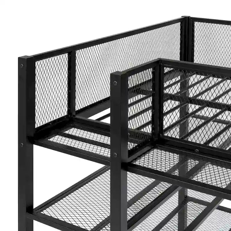 Lit mezzanine en métal avec étagères de rangement et tablette latérale Blanc Noir Rose