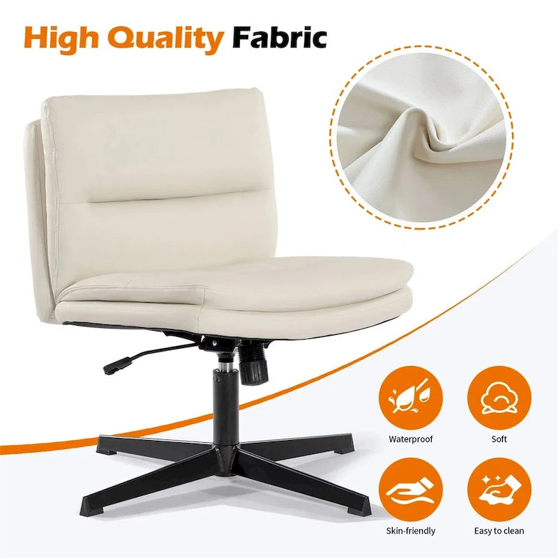 Chaise de bureau sans accoudoirs blanche en cuir PU, pivotante, réglable en hauteur, sans roulettes