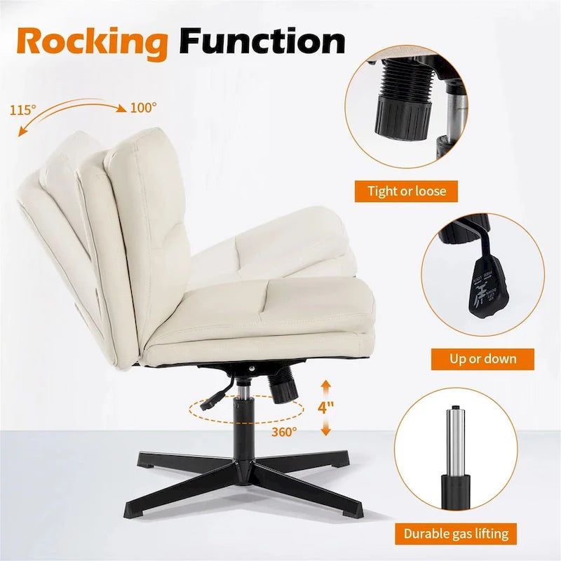 Chaise de bureau sans accoudoirs blanche en cuir PU, pivotante, réglable en hauteur, sans roulettes