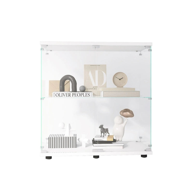 Vitrine en verre trempé deux étagères blanche noire présentoir de rangement