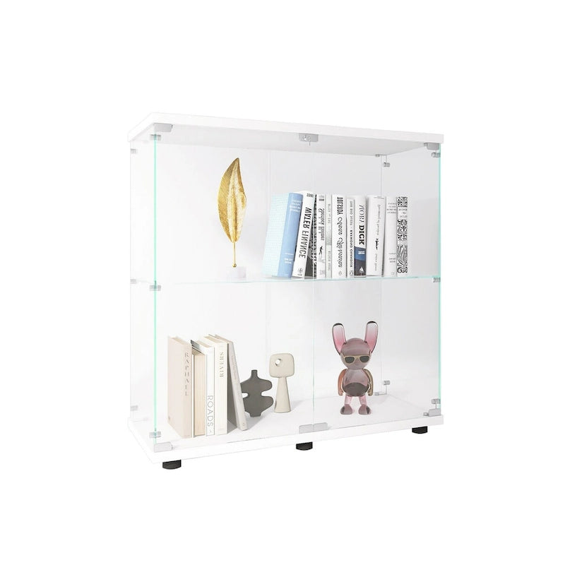 Vitrine en verre trempé deux étagères blanche noire présentoir de rangement