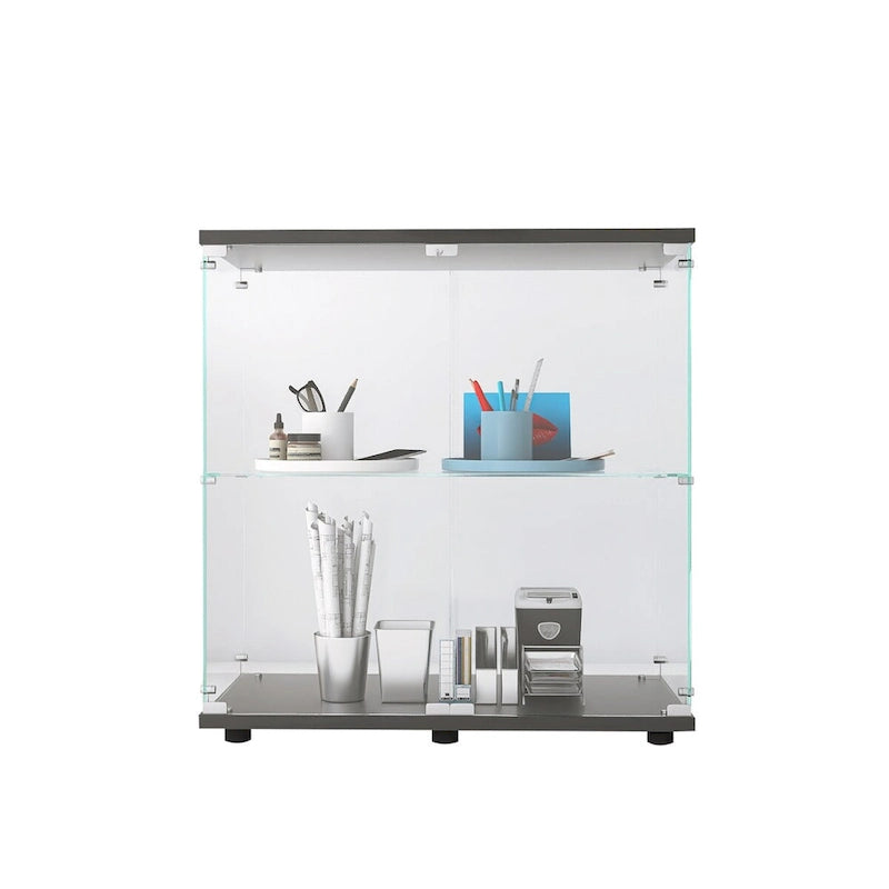 Vitrine en verre trempé deux étagères blanche noire présentoir de rangement