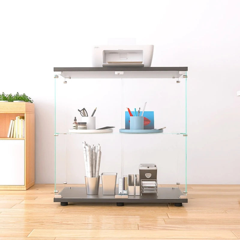 Vitrine en verre trempé deux étagères blanche noire présentoir de rangement