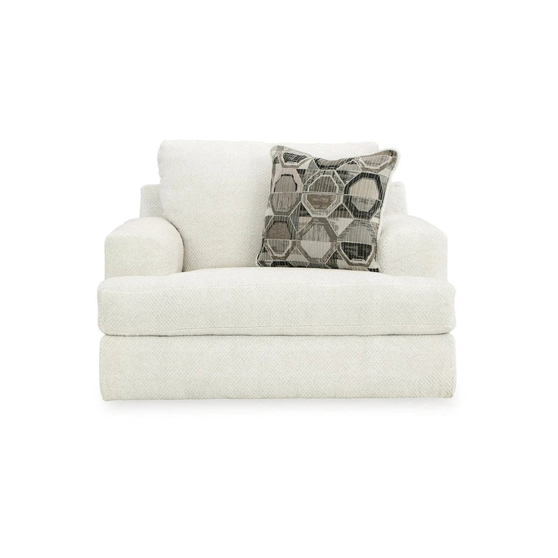 Fauteuil d'appoint surdimensionné avec coussin géométrique, assise lâche en polyester blanc