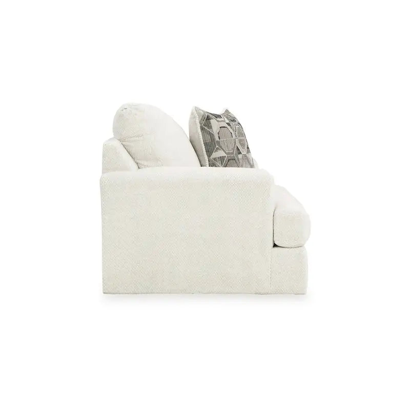 Fauteuil d'appoint surdimensionné avec coussin géométrique, assise lâche en polyester blanc