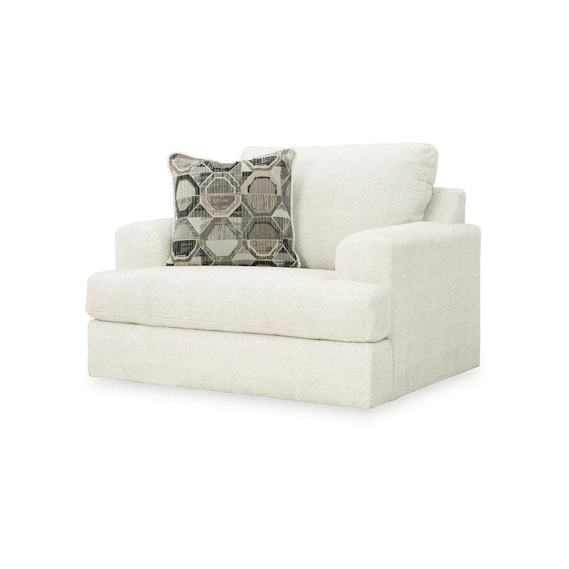 Fauteuil d'appoint surdimensionné avec coussin géométrique, assise lâche en polyester blanc