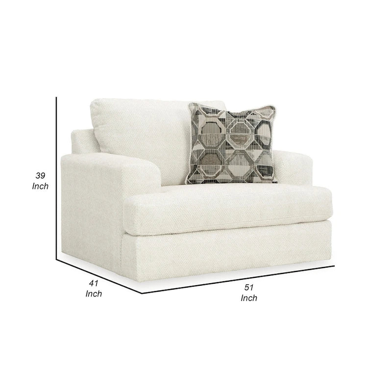 Fauteuil d'appoint surdimensionné avec coussin géométrique, assise lâche en polyester blanc