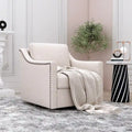 Fauteuil pivotant d'appoint en lin et coton blanc avec clous décoratifs et design ergonomique