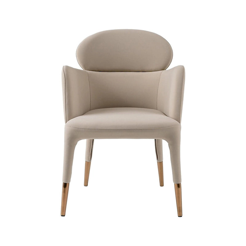 Chaise de salle à manger avec accoudoirs en cuir végétalien beige et capuchons de pieds en or rose