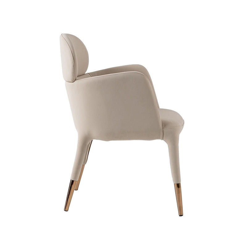 Chaise de salle à manger avec accoudoirs en cuir végétalien beige et capuchons de pieds en or rose