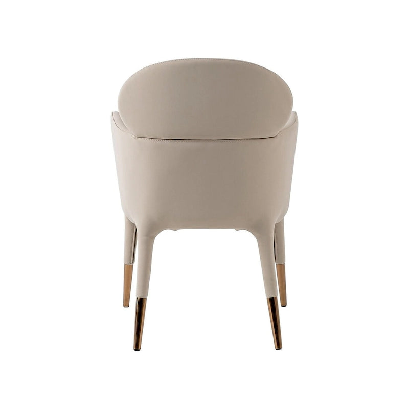 Chaise de salle à manger avec accoudoirs en cuir végétalien beige et capuchons de pieds en or rose