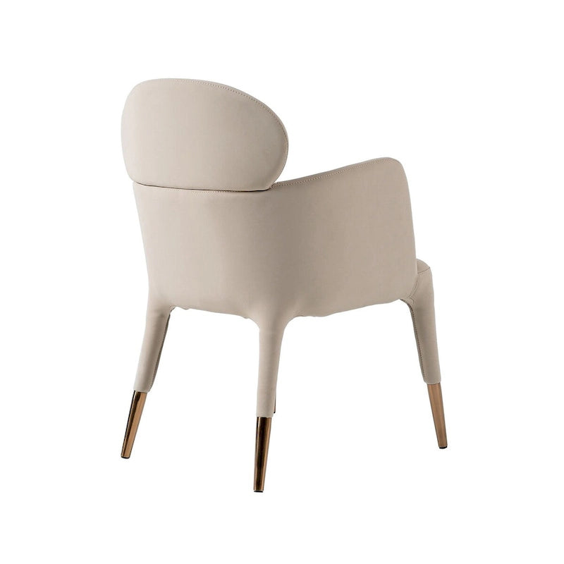 Chaise de salle à manger avec accoudoirs en cuir végétalien beige et capuchons de pieds en or rose