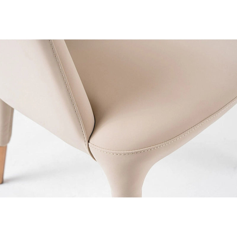 Chaise de salle à manger avec accoudoirs en cuir végétalien beige et capuchons de pieds en or rose