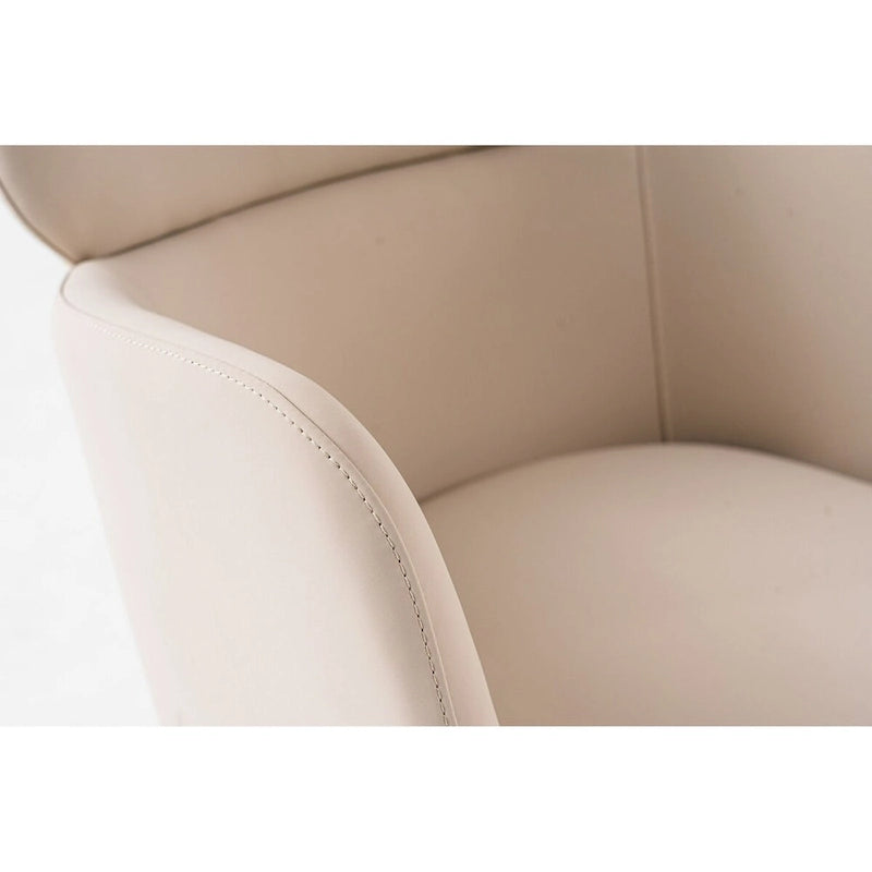 Chaise de salle à manger avec accoudoirs en cuir végétalien beige et capuchons de pieds en or rose