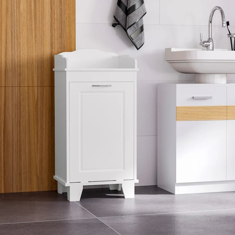 Meuble bas de salle de bain à linge sale basculant blanc