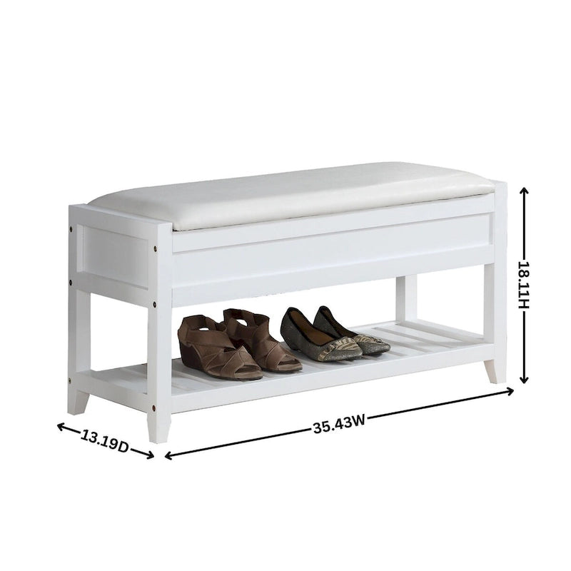 Banc de rangement en bois expresso avec assise rembourrée et étagère à chaussures