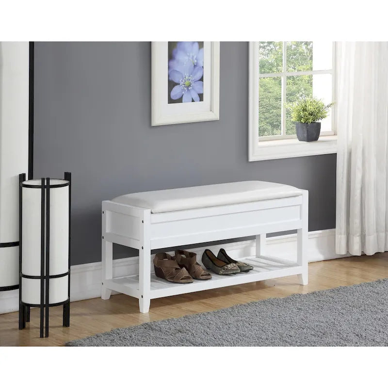Banc de rangement en bois expresso avec assise rembourrée et étagère à chaussures