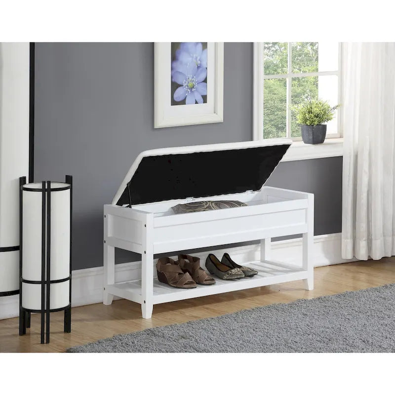 Banc de rangement en bois expresso avec assise rembourrée et étagère à chaussures