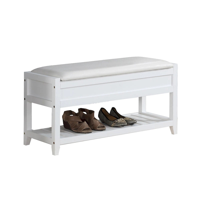 Banc de rangement en bois expresso avec assise rembourrée et étagère à chaussures