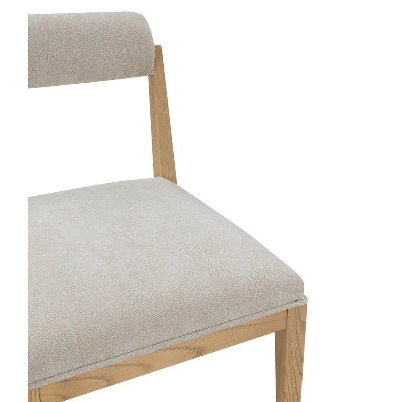 Chaise de salle à manger en bois massif avec rembourrage en lin taupe dossier roulé finition naturelle