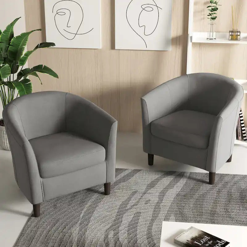 Lot de 2 fauteuils club modernes en lin style tonneau